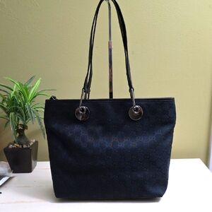 Authentic Gucci Black GG Monogram Tote Bag